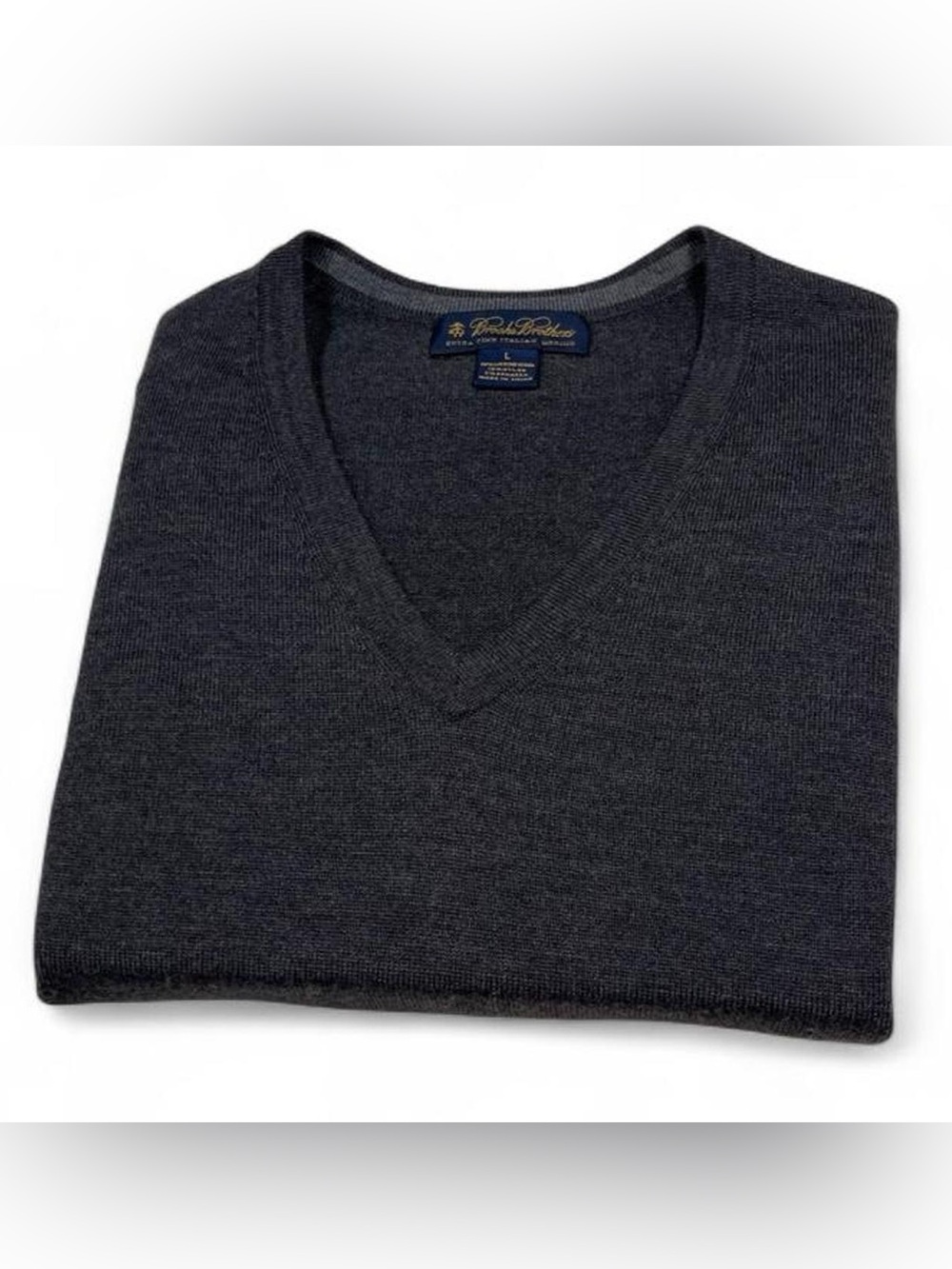 NWOT Brooks Brothers Extra Fine Italian Merino Wool Grey V-Neck Sweater Men’s L